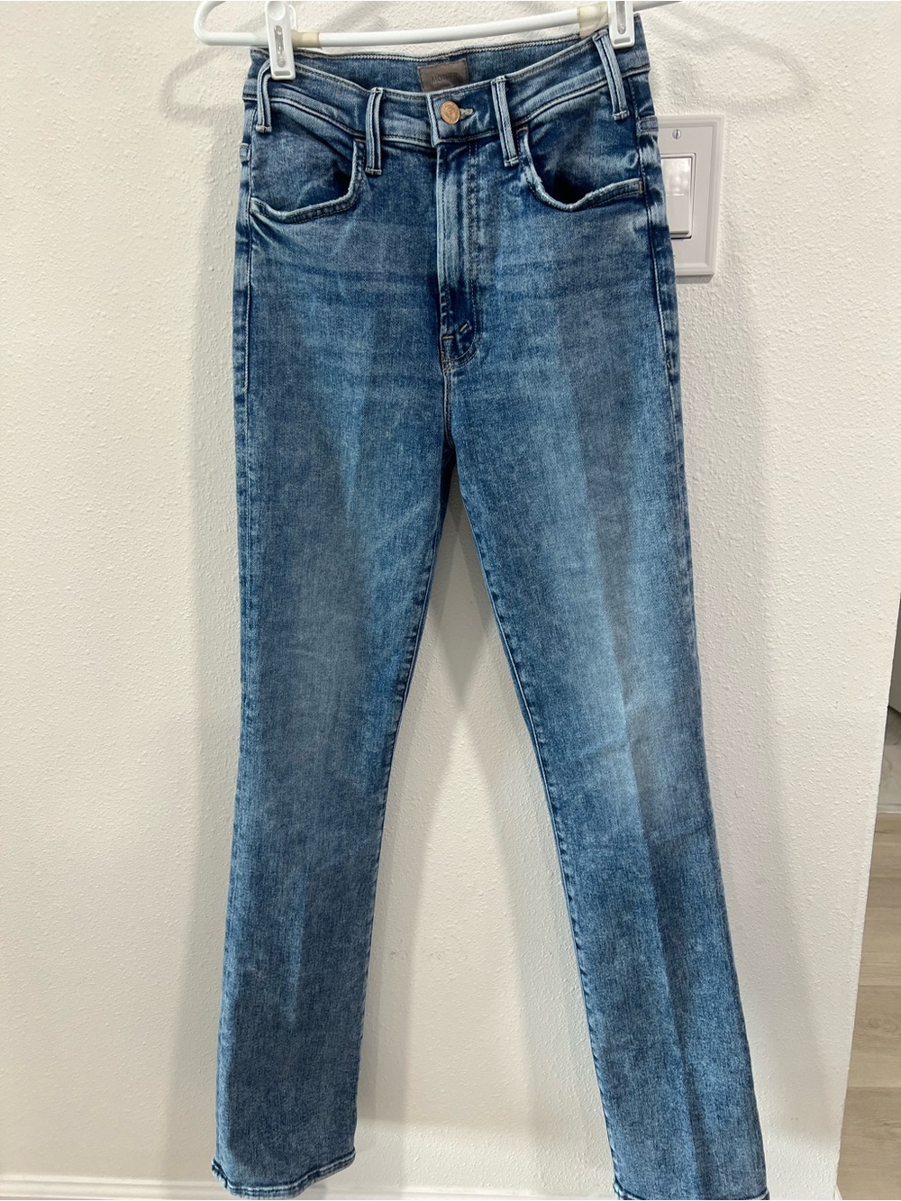 MOTHER Straight Leg Jeans in Mid Blue Wash, size 27